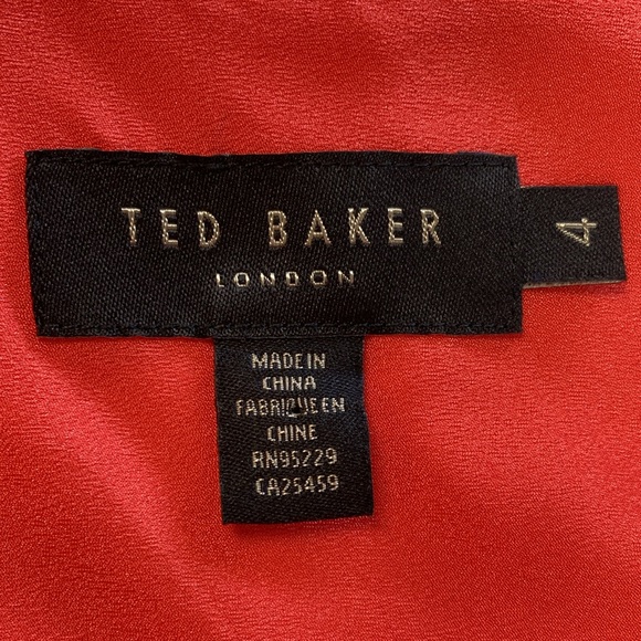 Ted Baker Dress Size 4 (8-10) EUC Lined Orange Gold back zipper - Picture 8 of 9